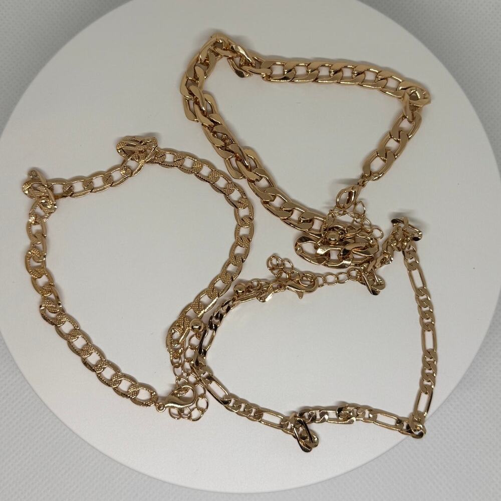 2 Anklet Sets Layered Gold & Silver Chain Butterfly Charm Adjustable NEW - Picture 2 of 6